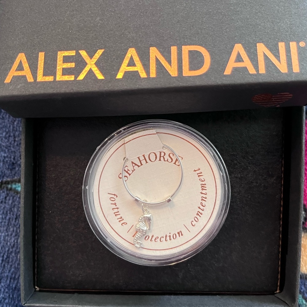 Alex and Ani seahorse charm ring sterling silver